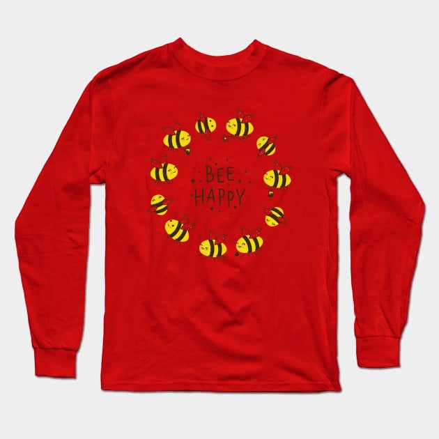 Bee Happy Honey Design Long Sleeve T-Shirt by Funky Aviation
